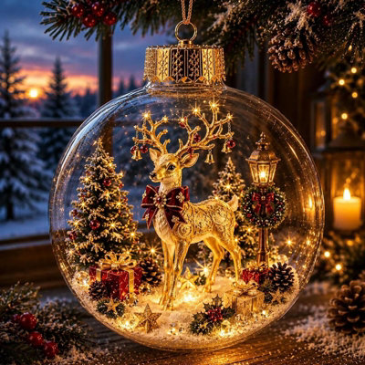 Lighted Christmas Ornament Ball with Golden Reindeer Inside, Glowing ...