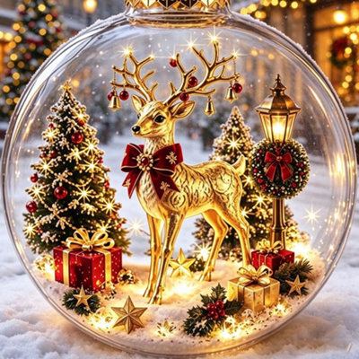 Lighted Christmas Ornament Ball with Golden Reindeer Inside, Glowing ...