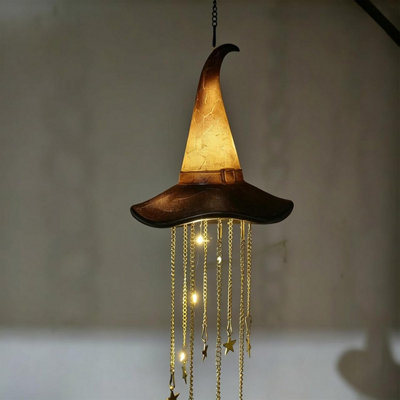 Lighted Witch Hat Hanging Chime Halloween Outdoor Ornament LED Glowing ...