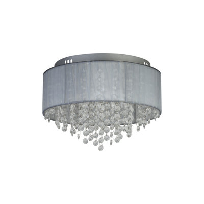 Lighting Collection 3 Light Ceiling Flush With Wrapped Chiffon Shade & Glass Drops