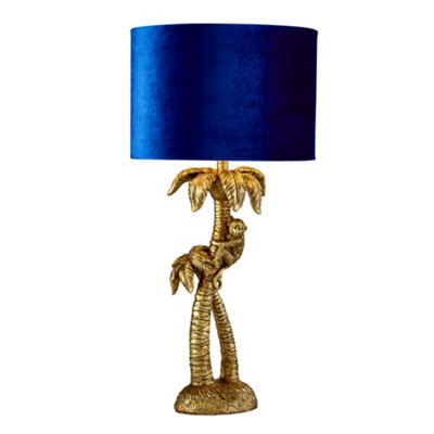 Lighting Collection Aires Monkey Blue Gold Palm Tree Table Lamp