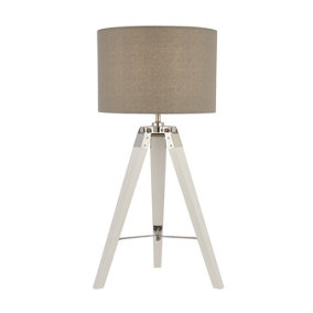 Lighting Collection Banff White Base Table Lamp With Pale Grey Line Shade