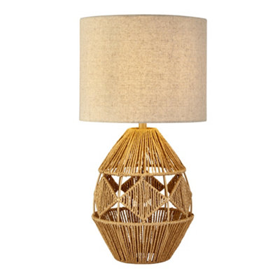 Lighting Collection Benete Rattan & Oatmeal Table Lamp