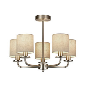 Lighting Collection Blois 5 Light Satin Silver With Linen Shades Ceiling Pendant
