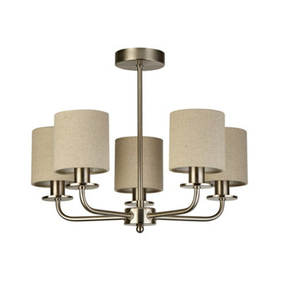 Lighting Collection Blois 5 Light Satin Silver With Linen Shades Ceiling Pendant