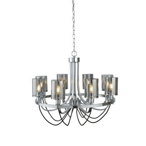Lighting Collection Brownsville Black, Chrome and Smoked 8Lt Pendant