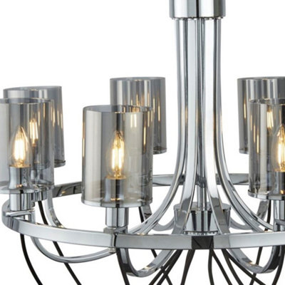 Lighting Collection Brownsville Black, Chrome and Smoked 8Lt Pendant