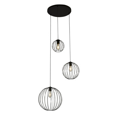 Lighting Collection Bruno Black 3 Light Pendant