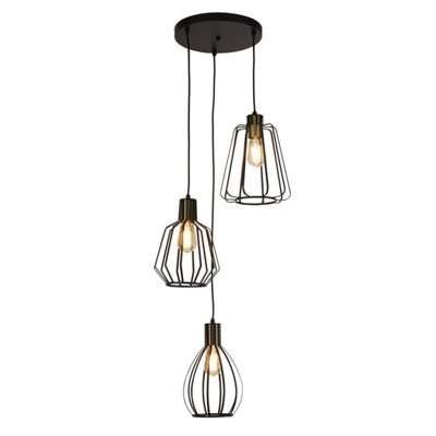 Lighting Collection Cape Black 3Lt Multi-Drop Pendant