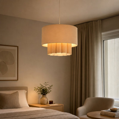 Lighting Collection Cedar Tiered Suede Effect Scallop Shade
