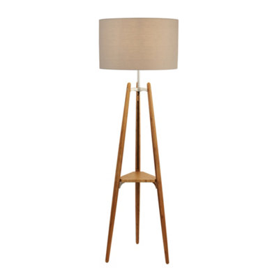 Lighting Collection Christie Wood & Pale Grey Shade Shelf Floor Lamp