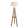 Lighting Collection Cristobal Light Wood & Cream Linen Shade Shelf Floor Lamp