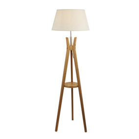 Lighting Collection Cristobal Light Wood & Cream Linen Shade Shelf Floor Lamp