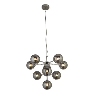 Lighting Collection Dalian Chrome & Smoke Glass Shades 9 Light Pendant