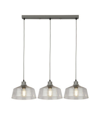 Lighting Collection Freetown Clear Glass & Grey 3 Light Bar Pendant