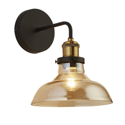 Lighting Collection Fremantle Amber & Brass Wall Light