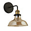 Lighting Collection Fremantle Amber & Brass Wall Light