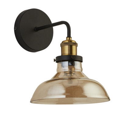 Lighting Collection Fremantle Amber & Brass Wall Light