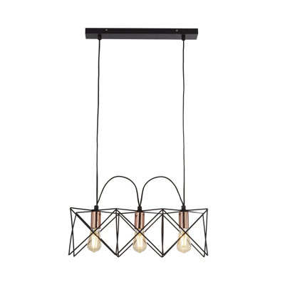 Lighting Collection Houston Matt Black and Shiny Copper 3Lt Frame Pendant