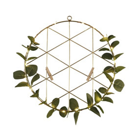 Lighting Collection Kota Gold & Green Wire Grid With LED Lights & Leaves