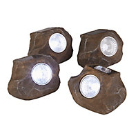 Lighting Collection Kursk Brown Set Of 4 LED Solar Rock Lights