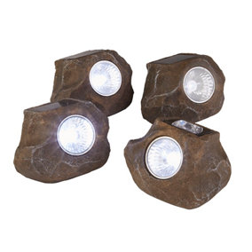 Lighting Collection Kursk Brown Set Of 4 LED Solar Rock Lights