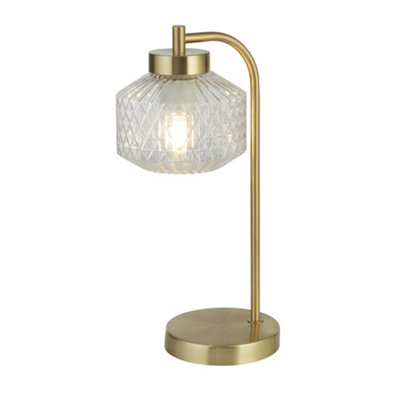 Lighting Collection Leith Satin Brass & Clear Glass Table Lamp DIY at B&Q