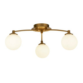 Lighting Collection Terport, Opal And Brass 3Lt Ceiling Light