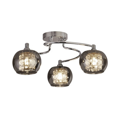 Lighting Collection Tilbury 3 Light Celing, Chrome With Smoked Glass