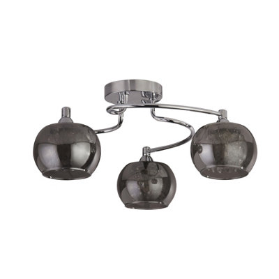 Lighting Collection Tilbury 3 Light Celing, Chrome With Smoked Glass Shades