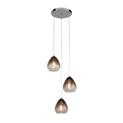 Lighting Collection Zambia Chrome & Smoked Glass 3Lt Multidrop Pendant DIY at B&Q