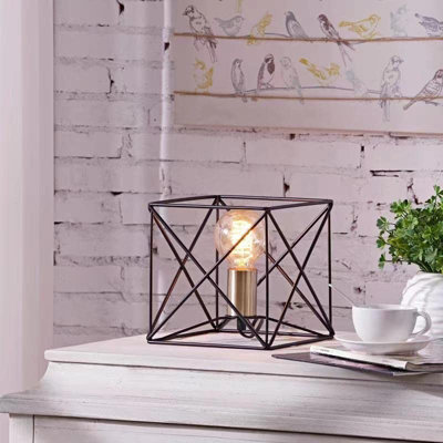 Lighting123 Geosphere Table Lamp Light Fixture Metal Cage for Reading Light for Bedroom, Living Room