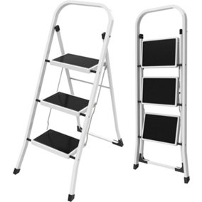 Lightweight 3 Step Ladder 41.3'' (105cm) High - White Portable Folding Ladder - Small, Compact, and Functional Steel Step Ladder
