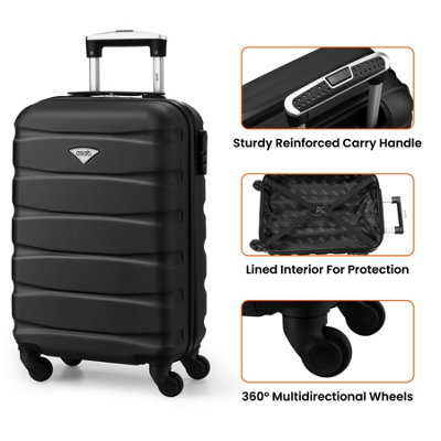 Lightweight 4 Wheel ABS Hard Shell Cabin Suitcase Rolling Wheels Cabin Approved BLACK