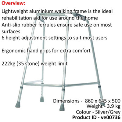 Lightweight Aluminium Bariatric Walking Frame - 860 to 960mm Height 222kg Limit