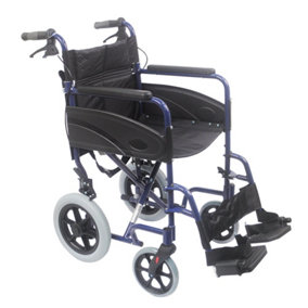 Lightweight Aluminium Compact Attendant Propelled Transport Wheelchair - Blue