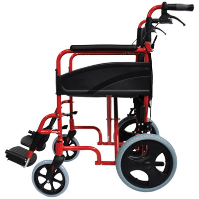 Lightweight Aluminium Compact Attendant Propelled Transport Wheelchair - Red