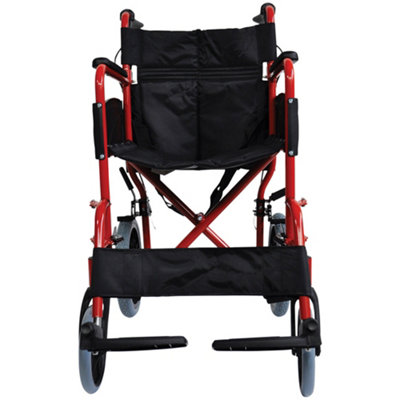 Lightweight Aluminium Compact Attendant Propelled Transport Wheelchair - Red