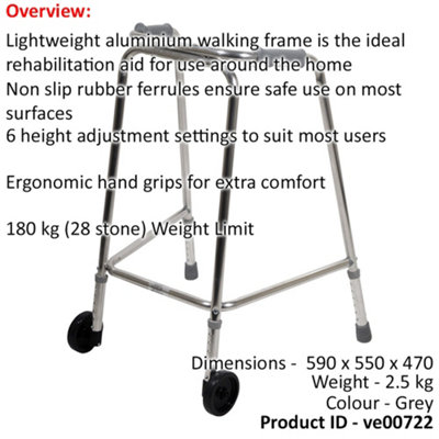 Lightweight Aluminium Walking Frame with Wheels - 590 to 690 Height - Paediatric