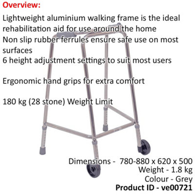 Lightweight Aluminium Walking Frame with Wheels - 780 to 880 Height - Medium