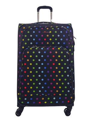Lightweight Print 8 Wheel Luggage Large Soft Shell Suitcase in Dots