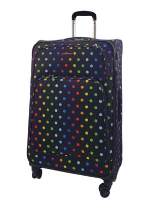 Lightweight Print 8 Wheel Luggage Large Soft Shell Suitcase in Dots