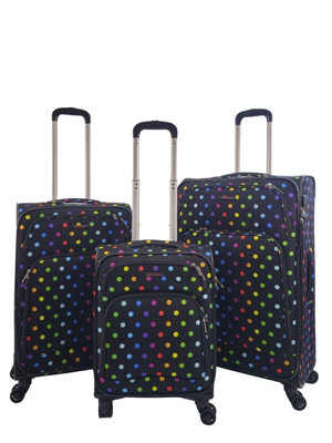 Lightweight Print 8 Wheel Luggage Set of 3 Soft Shell Suitcase in Dots