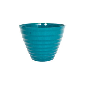 Lightweight Recycled Plastic Garden Pot Planter 40cm Vale Planter with In-Built Saucer - Plastic - L40 x W40 x H30 cm - Teal