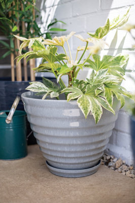 Lightweight Recycled Plastic Garden Pot Planter with Drainage Holes  Vale Grey Planter with In Built Saucer - 40 x W40 x H30 cm