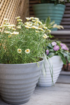 Lightweight Recycled Plastic Garden Pot Planter with Drainage Holes  Vale Grey Planter with In Built Saucer - 40 x W40 x H30 cm