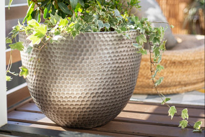 Lightweight Recycled Plastic Garden Pot Planter with Drainage Holes38cm Large Elements - L38 x W38 x H34 cm - Gun Metal Grey