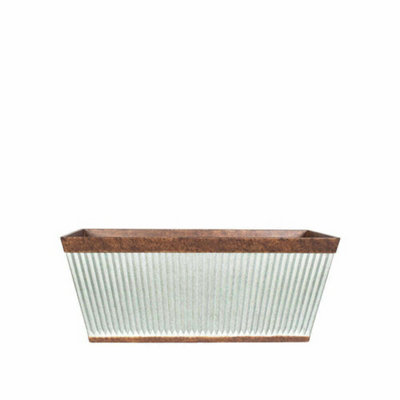 Lightweight Recycled Plastic Garden Trough Planter 52cm Large Irondale Trough Plant Pot - Plastic - L61 x W29 x H24 cm - Silver
