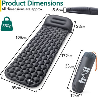 Lightweight Sleeping Mat With Pillow Ultra Light Inflatable Camping Mattress 5.5cm - Black - 7