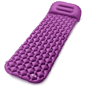 Lightweight Sleeping Mat With Pillow Ultra Light Inflatable Camping Mattress 5.5cm - Purple